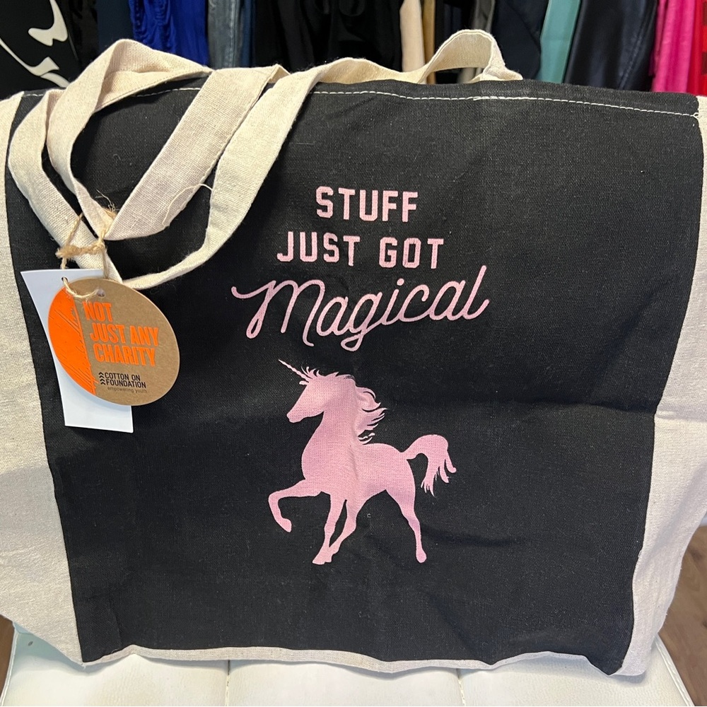 Black and Pink Unicorn Tote Bag